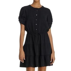 Rebecca Minkoff Aston Tiered Ruched Button Front Mini Dress Black Womens Small